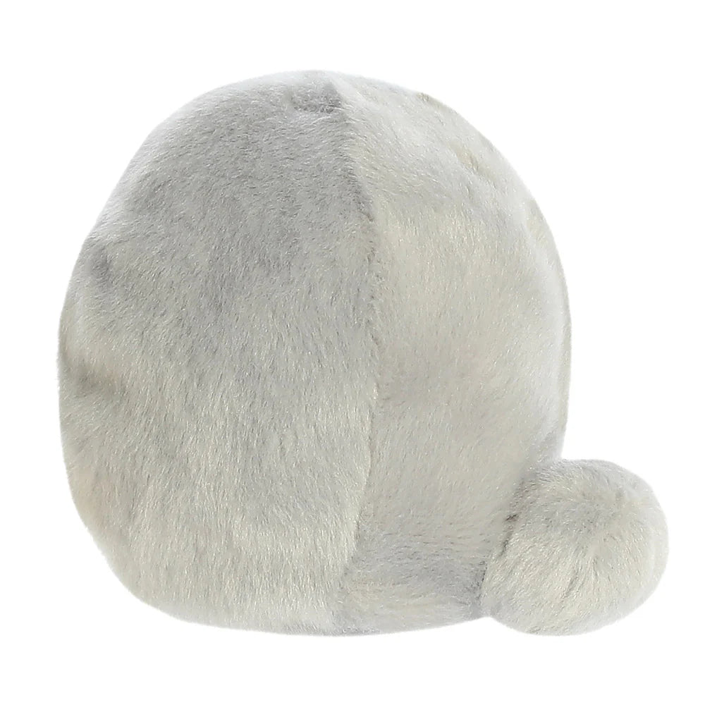 Gray fur hat with a pom-pom on a white background