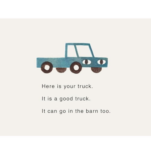 Illustration of a blue truck with text on a white background
