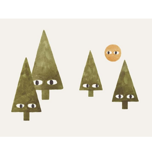 Illustration of trees with faces on a white background