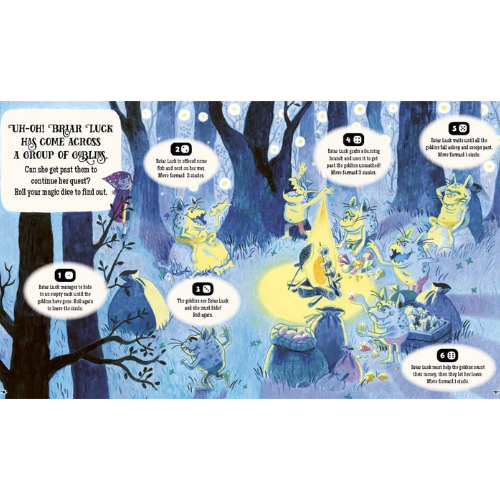 Illustrated scene with fairies and a dragon in a forest setting