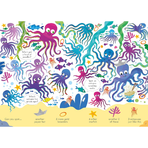 Colorful illustration of octopuses and sea creatures on a white background