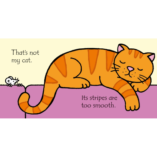 Cartoon cat with text on a yellow and purple background