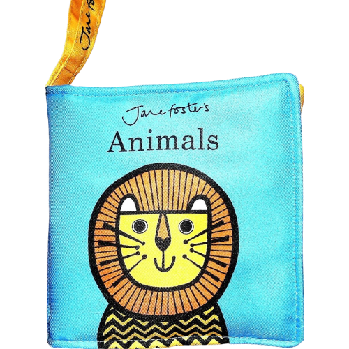 Children's book cover with a lion illustration and 'Jane Foster's Animals' text on a blue background