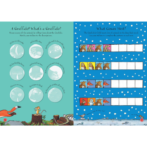 Educational book page with illustrations and activities on a white background