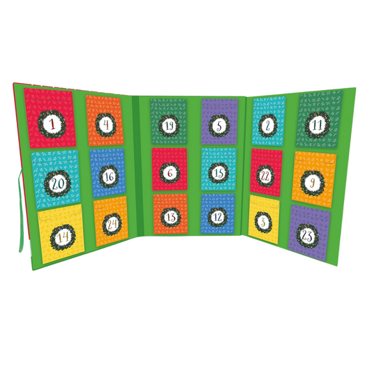 Colorful advent calendar with numbered squares on a white background