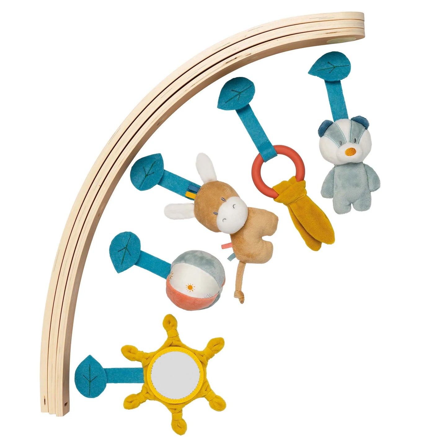 Wooden arches and play toys for playmat