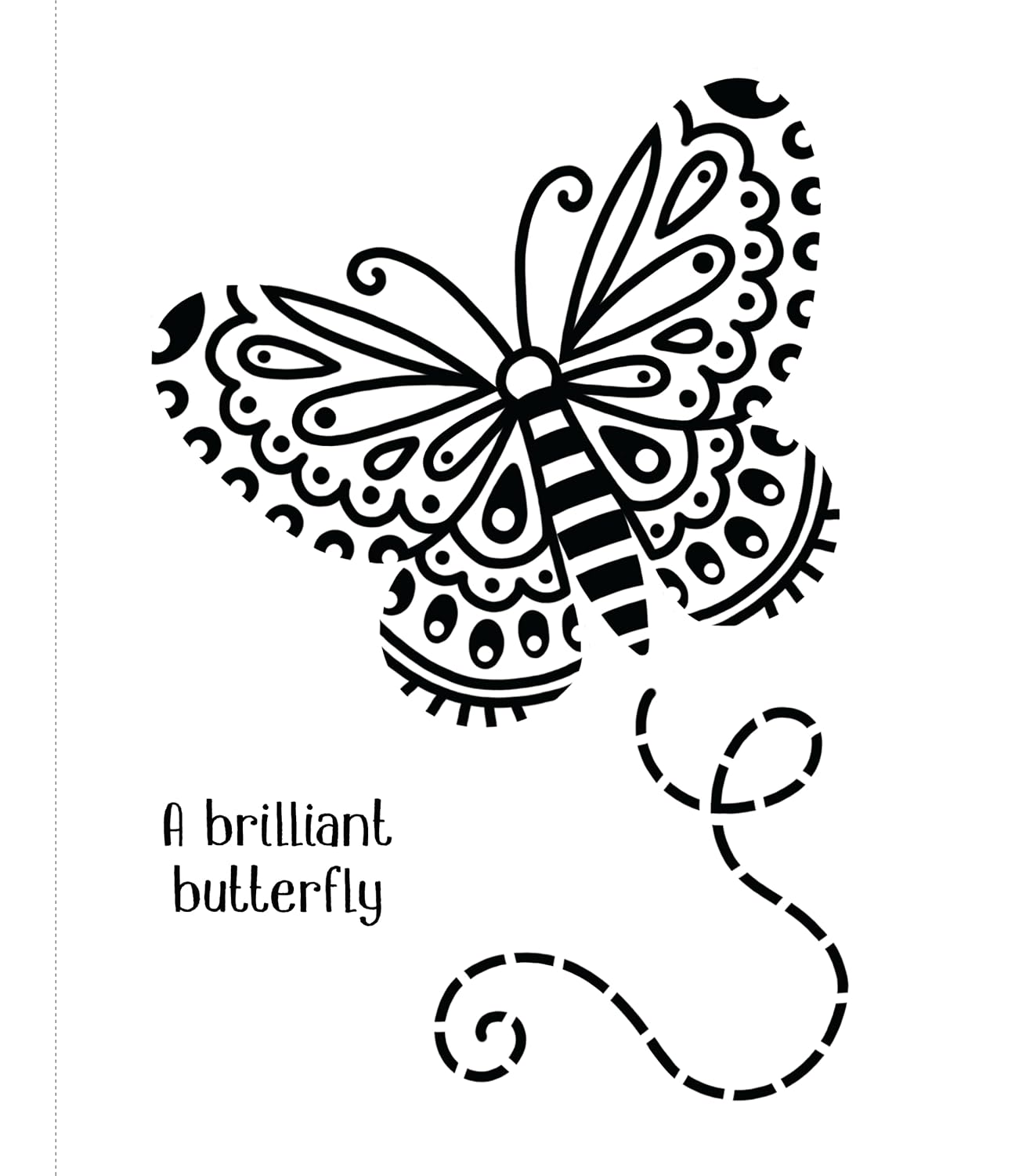 Decorative butterfly illustration with intricate patterns on a white background, accompanied by the text 'A brilliant butterfly'.