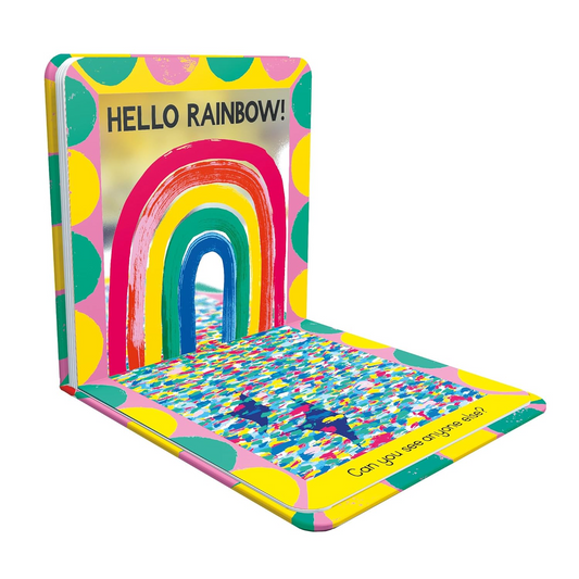 Colorful children's book with a rainbow design on a white background