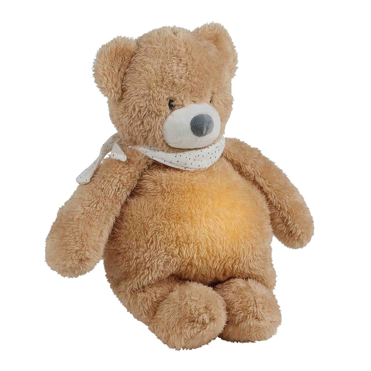Brown plush teddy with a light up belly