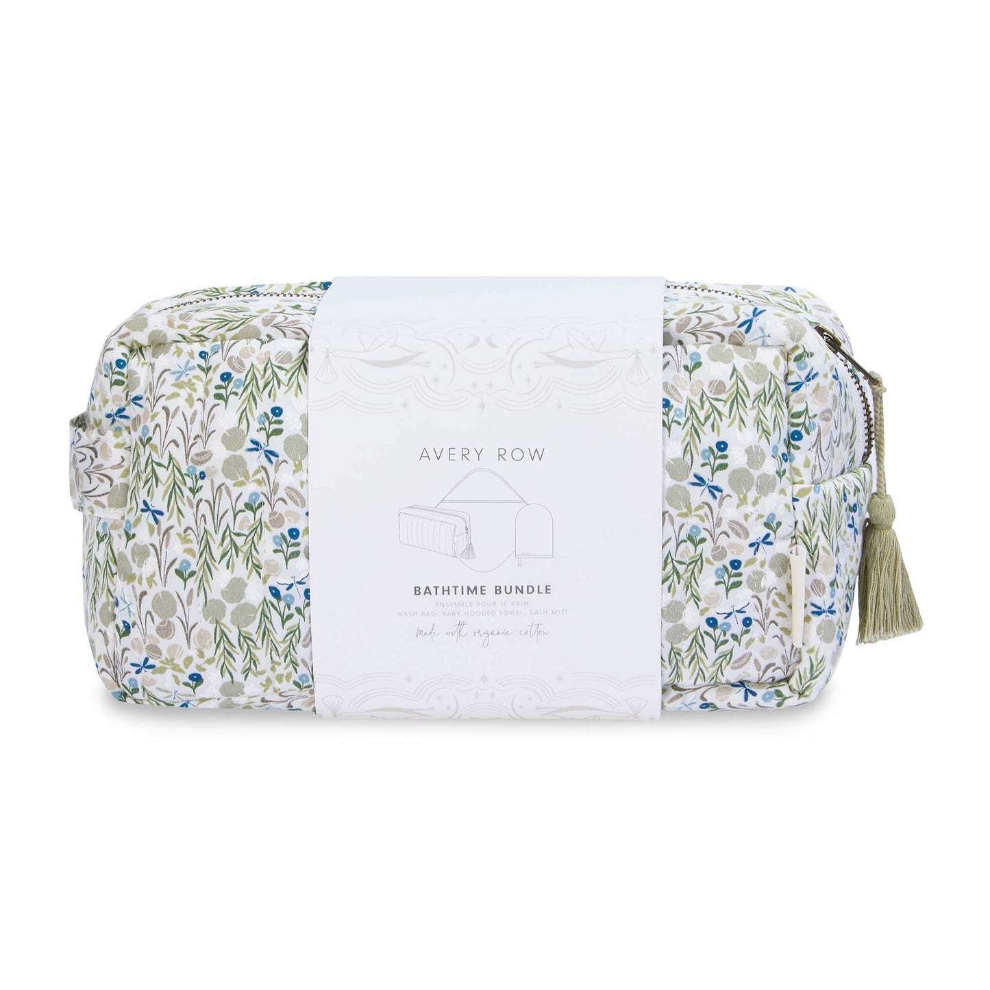 Bathitime Bundle with floral-patterned bag and white towel on a white background