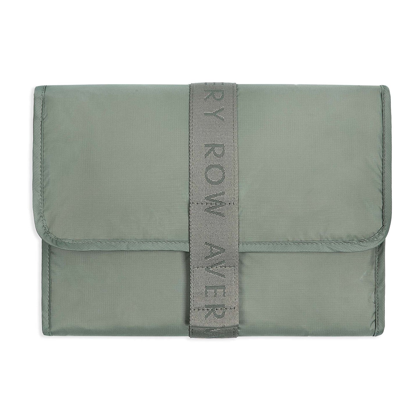 Green pouch with a strap displaying 'Rory Rowaver' on a white background