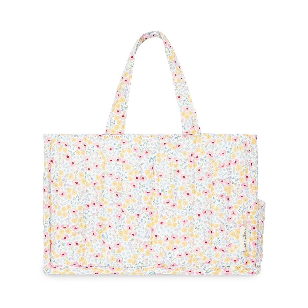 Floral patterned tote bag on a white background
