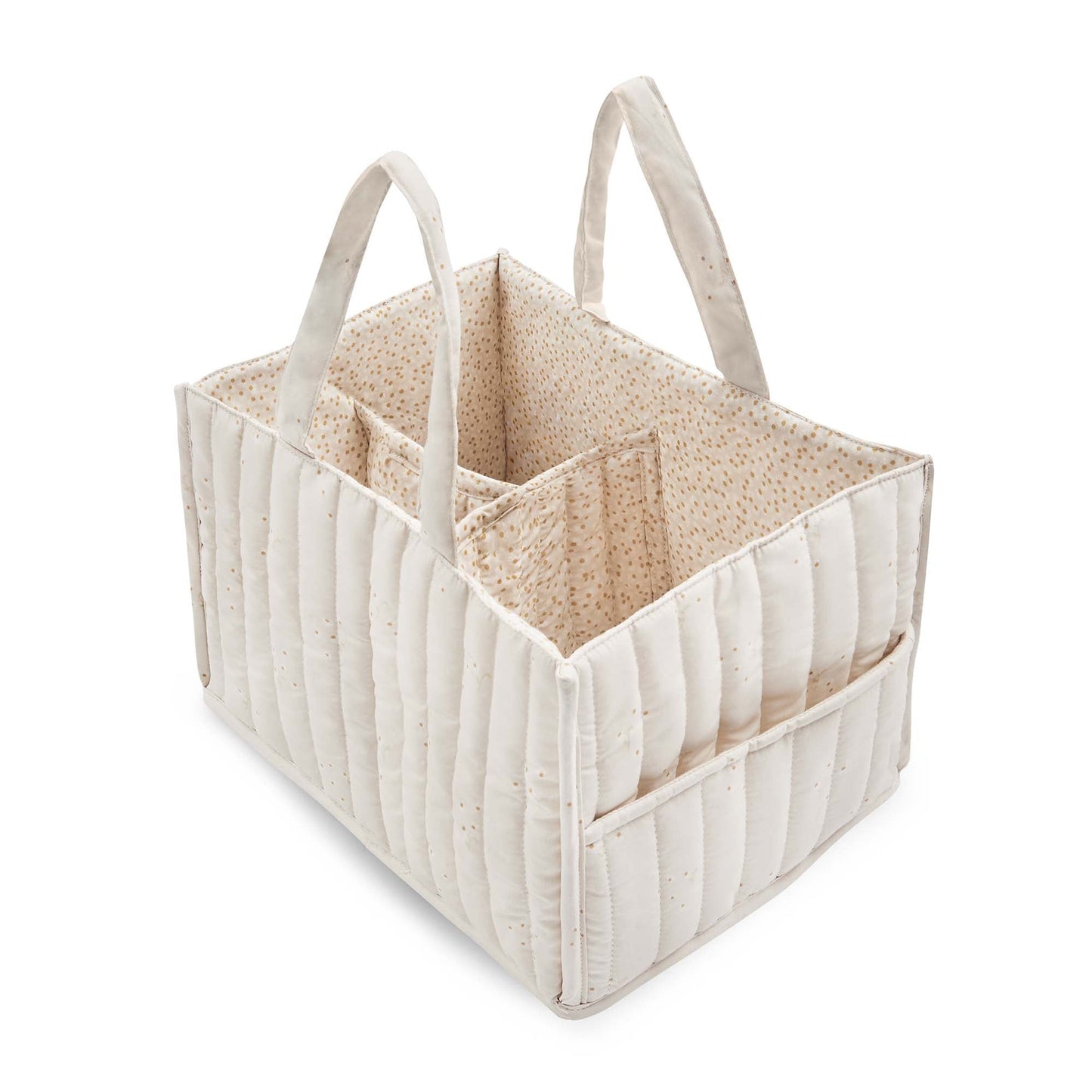 Fabric storage caddy with handles on a white background