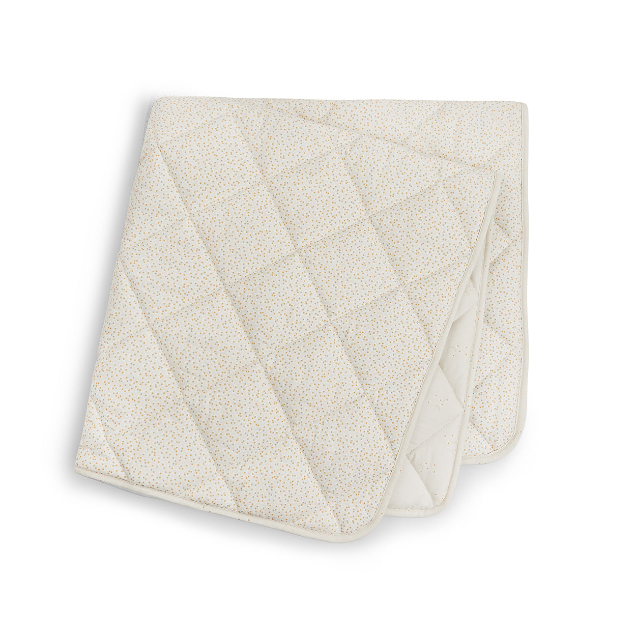 Folded beige towel with diamond pattern on a white background