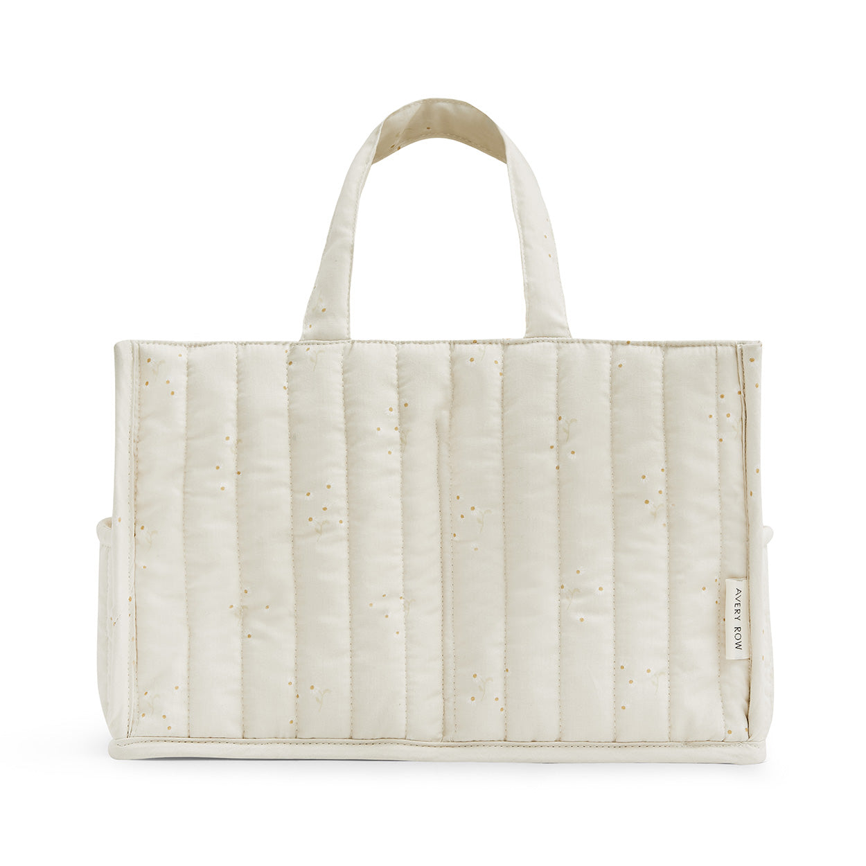 White tote bag with subtle pattern on a white background
