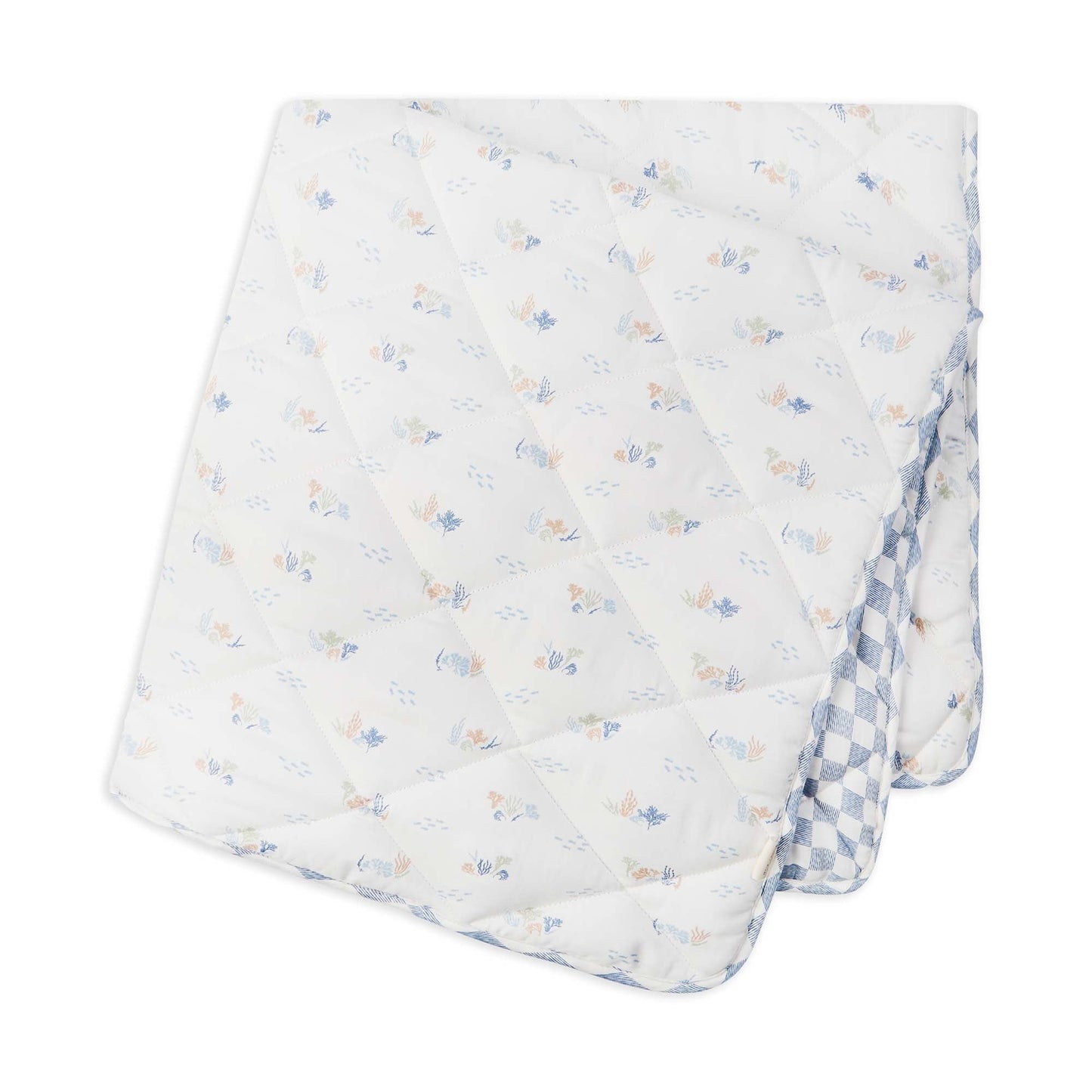 Floral-patterned quilt on a white background