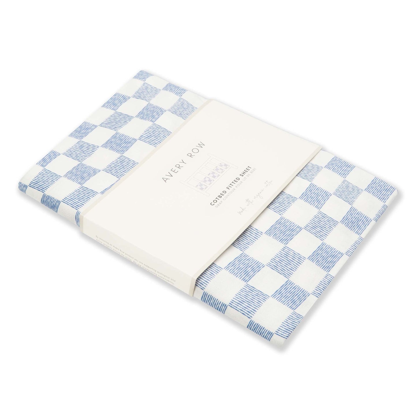 Folded fabric with blue checkered pattern on a white background