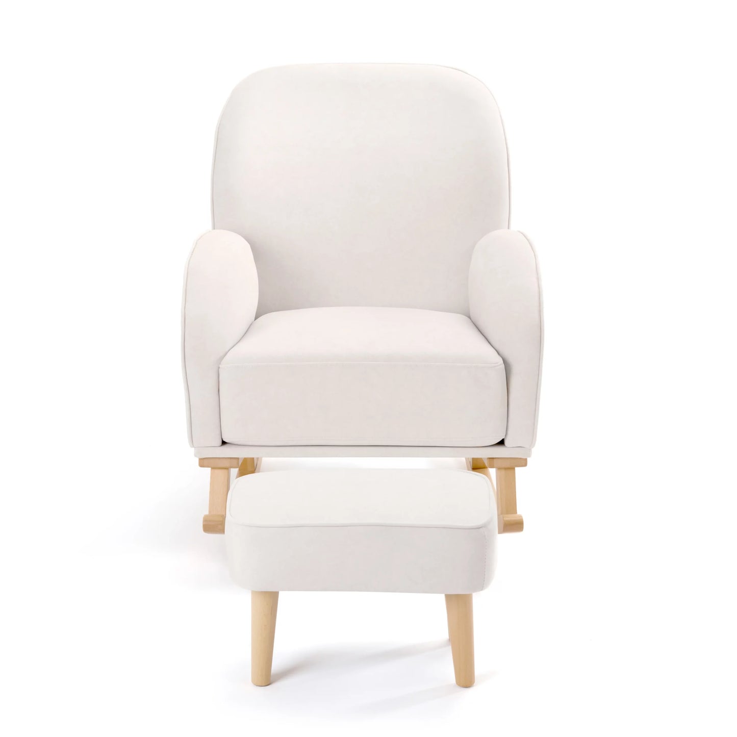 White armchair with matching ottoman on a white background