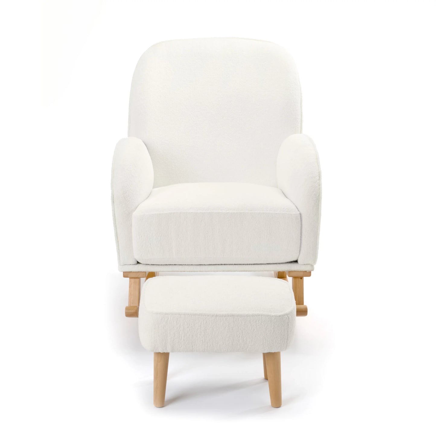 White armchair with matching ottoman on a white background