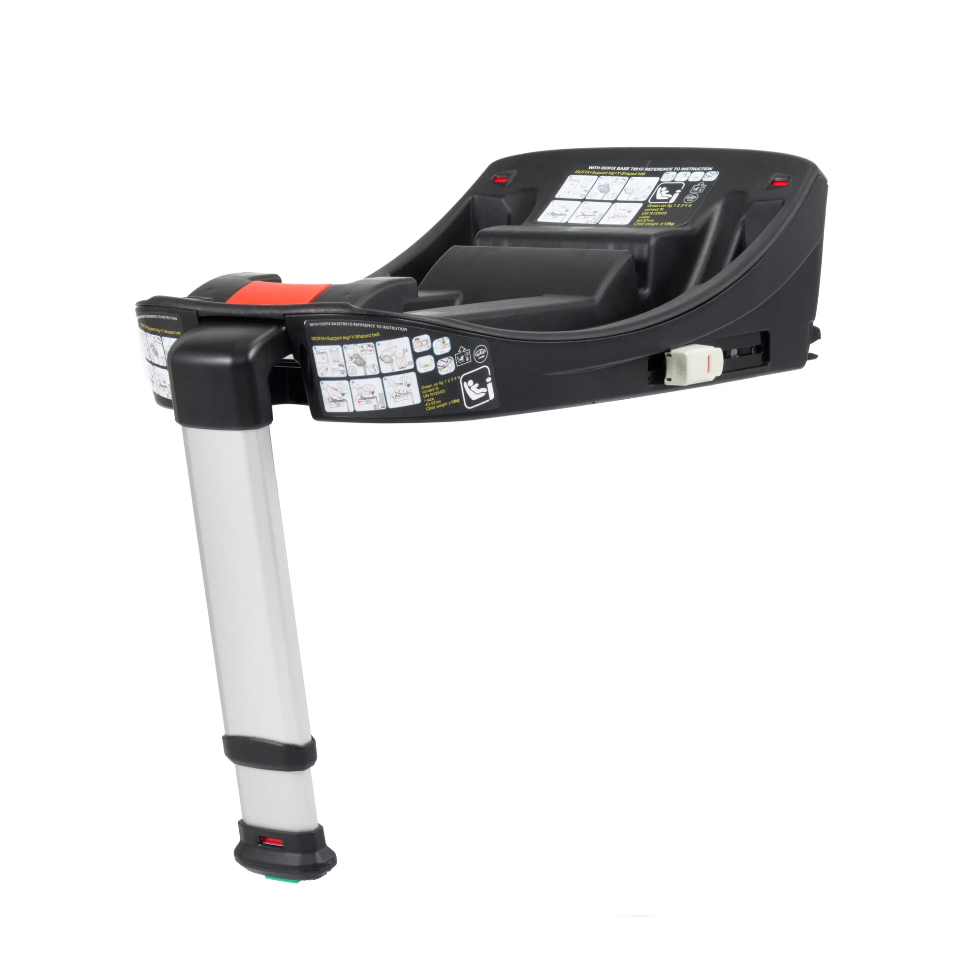 Black car seat base with white leg on a white background