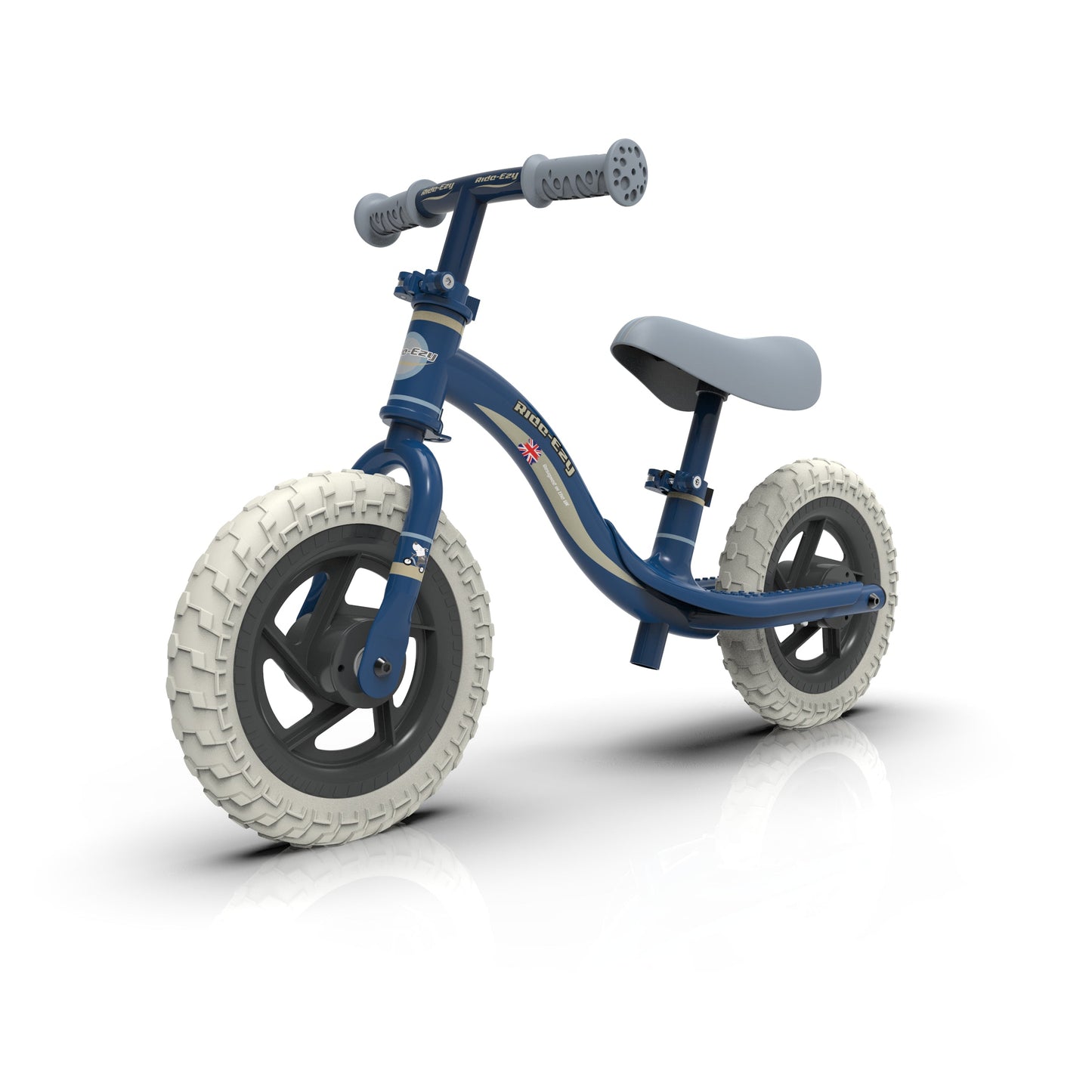 Blue balance bike on a white background