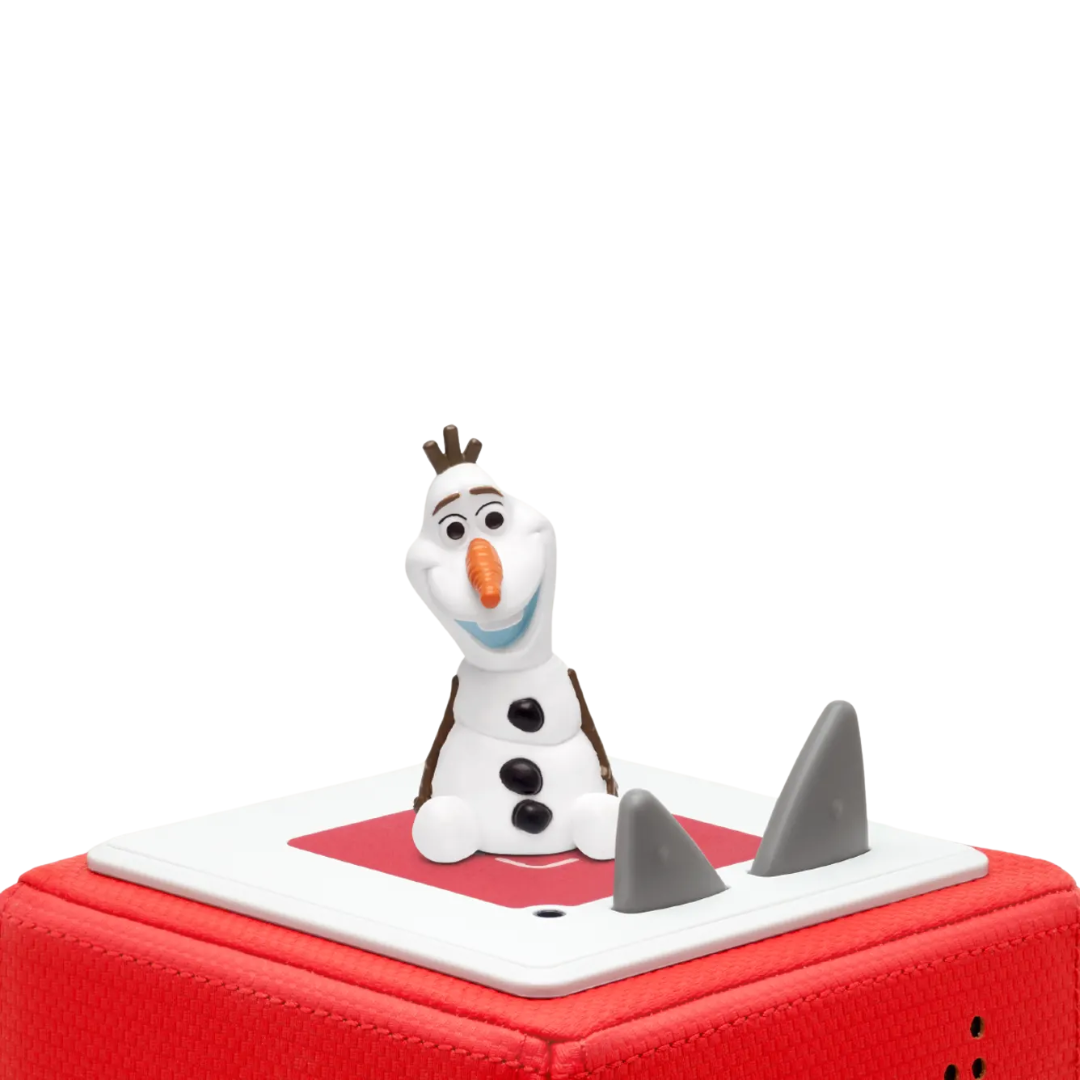 Snowman character on a red suitcase with a white background