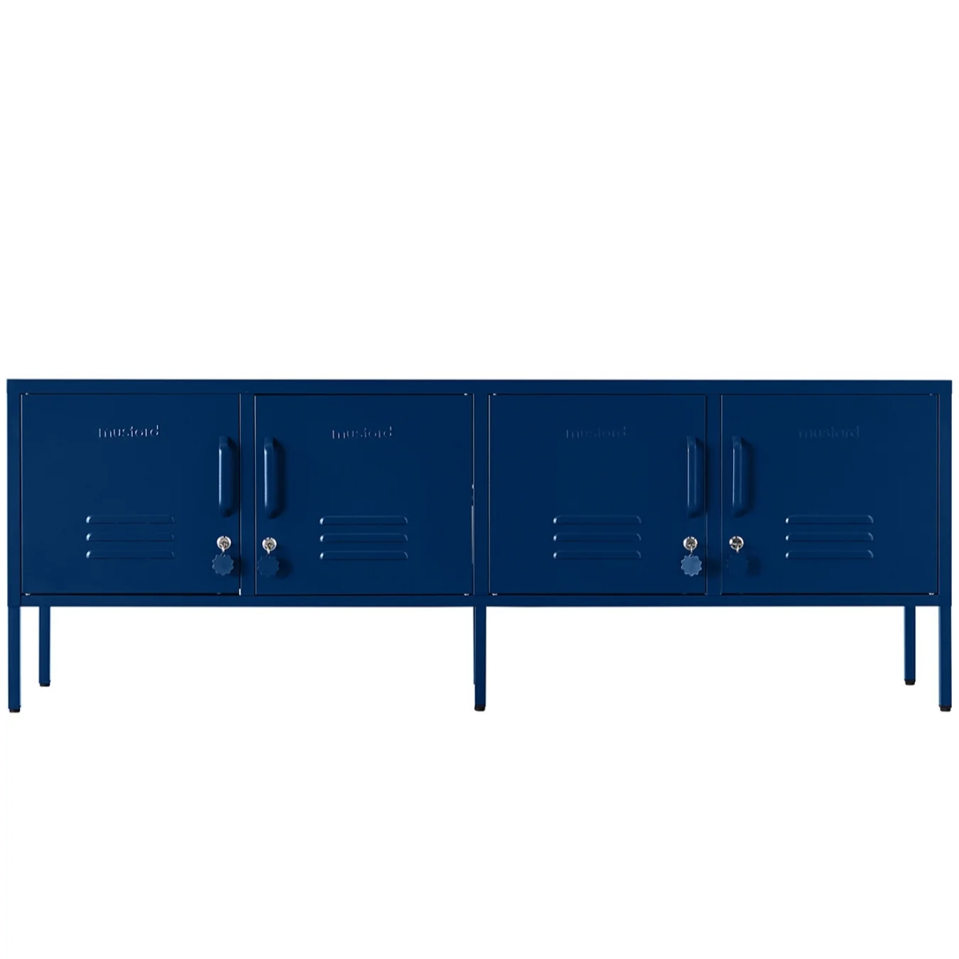 Blue locker-style cabinet on a white background