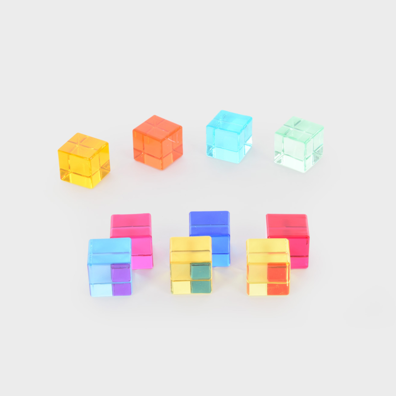 Colorful transparent cube-shaped objects on a white background
