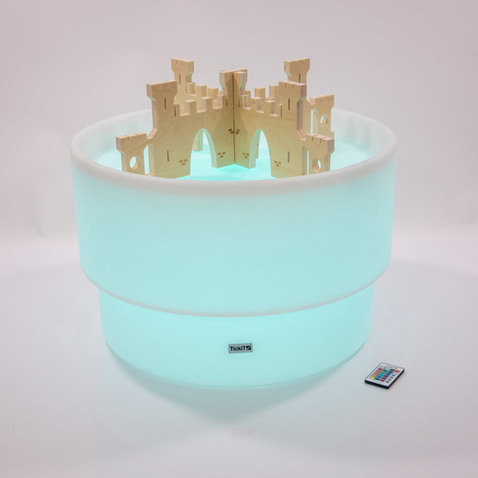 Sensory light table with a castle set up