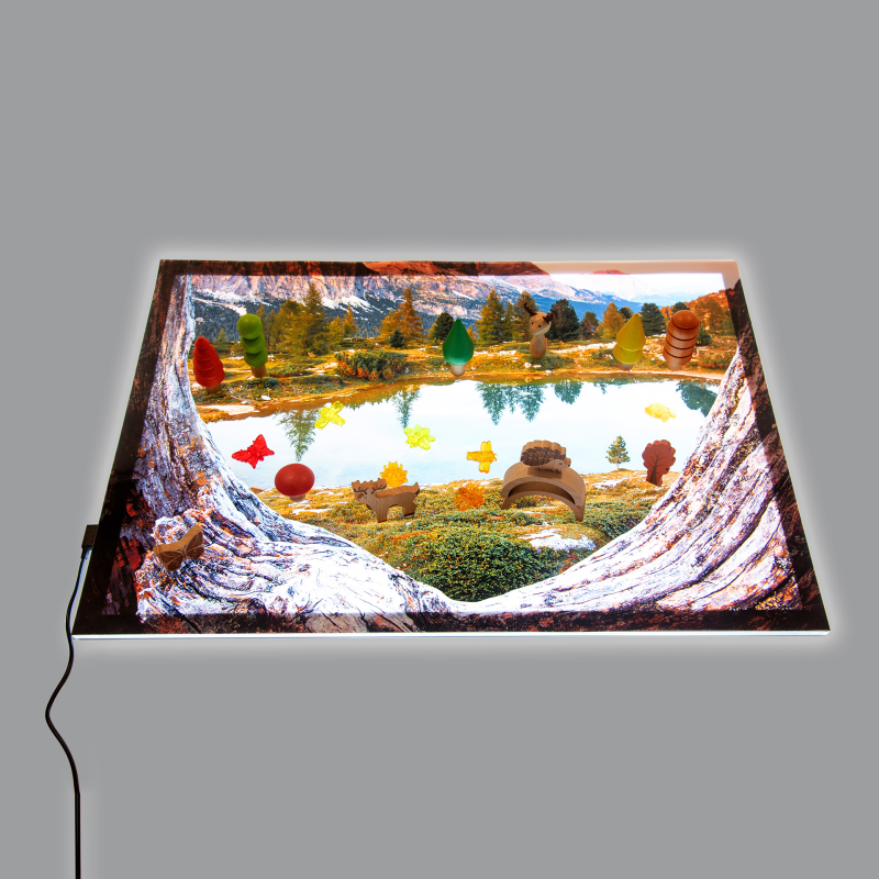 Light panel with lake scene with loose parts.