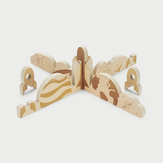 Wooden dividers in the style of planets and space