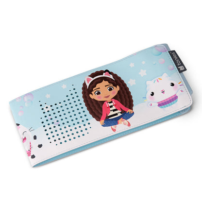 Children's pencil case with cartoon character and cat design on a light blue background