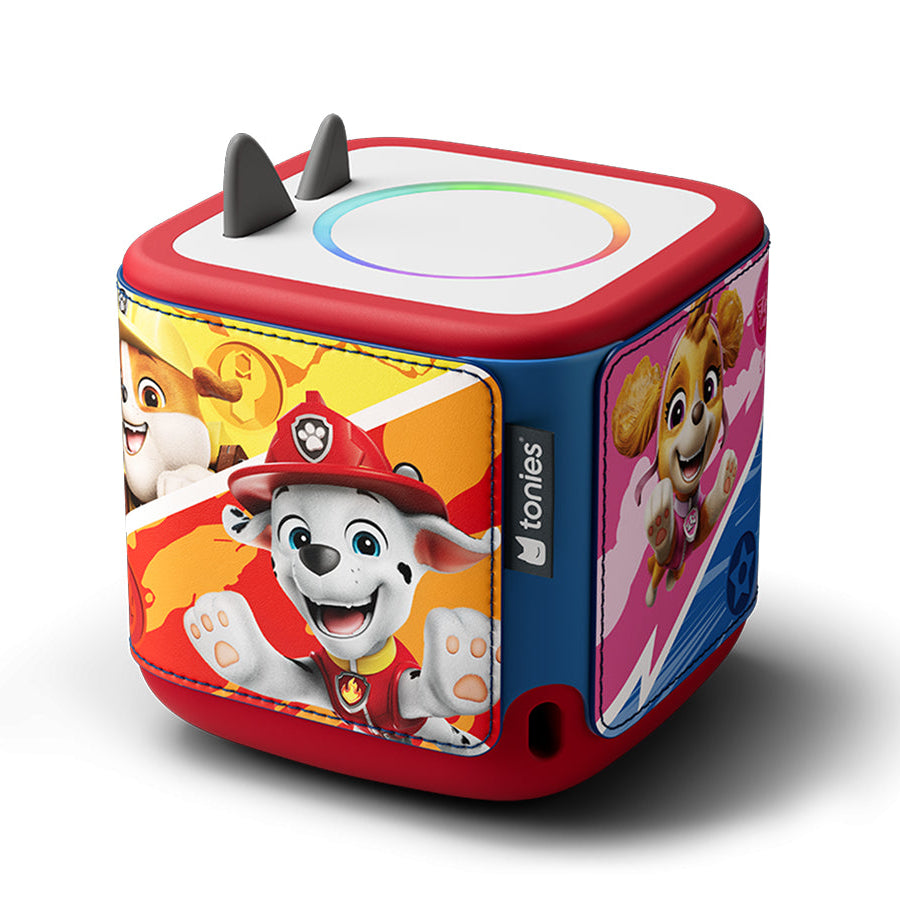 Toy device with cartoon characters on a white background