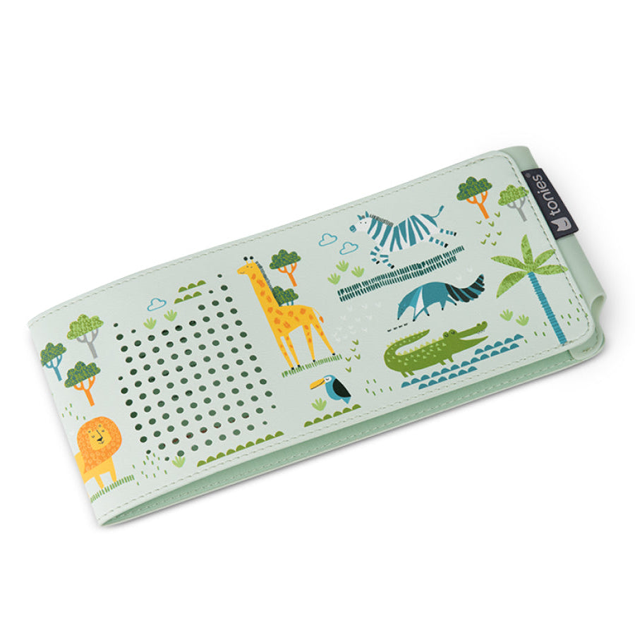 Children's activity mat with animal illustrations on a white background