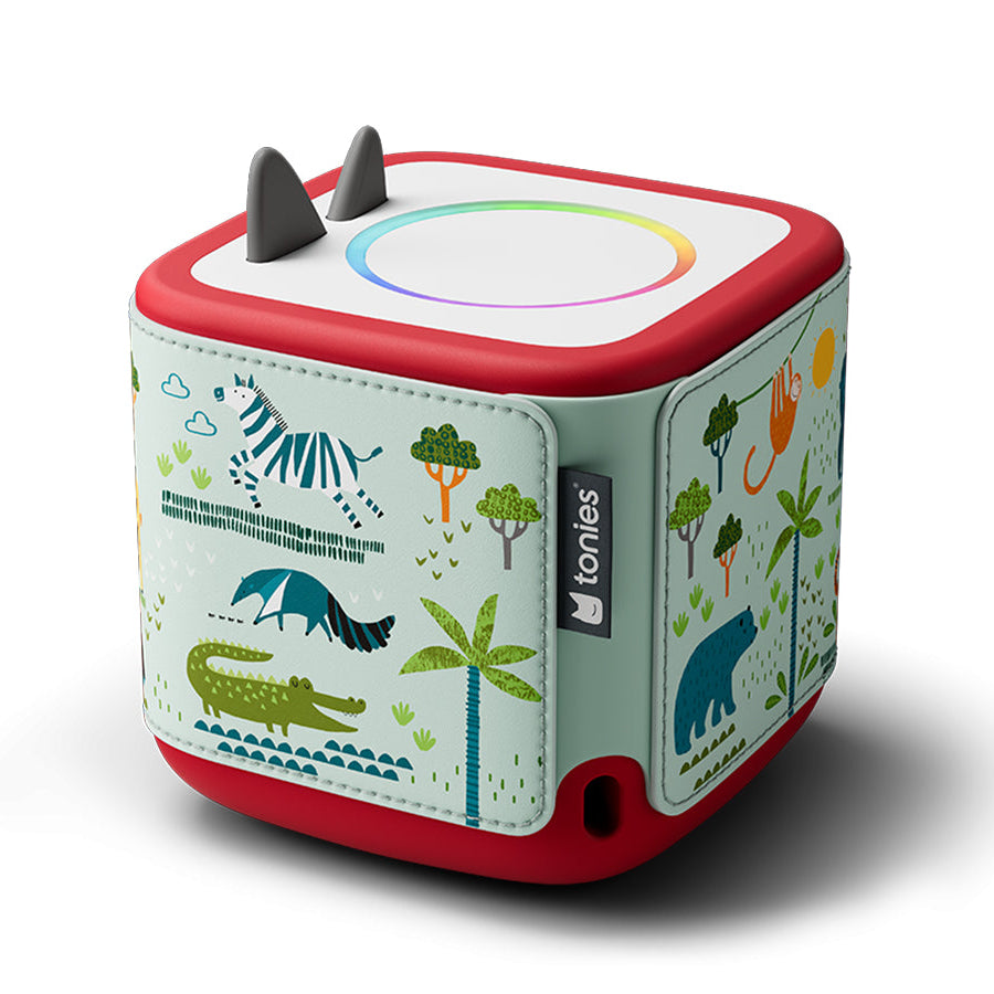 Children's toy cube with animal illustrations on a white background