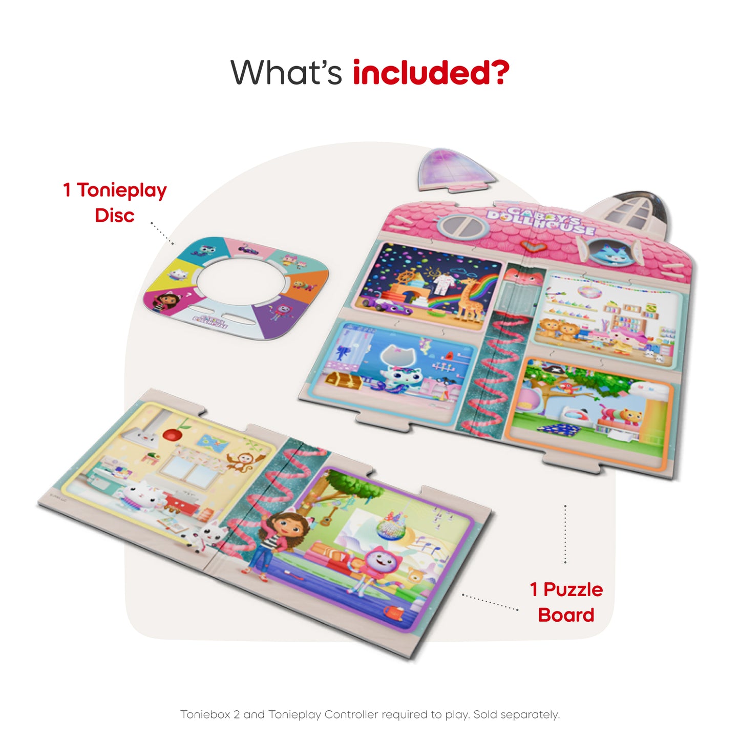 Toy set with Tonieplay Disc and Puzzle Board on a white background