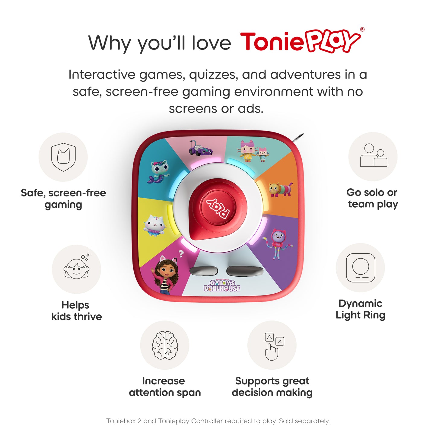 ToniePlay product with features listed on a white background