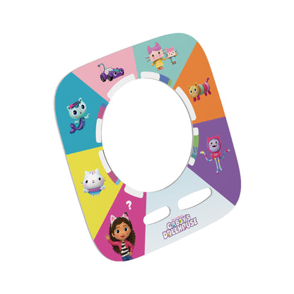 Colorful children's potty seat with cartoon characters on a white background