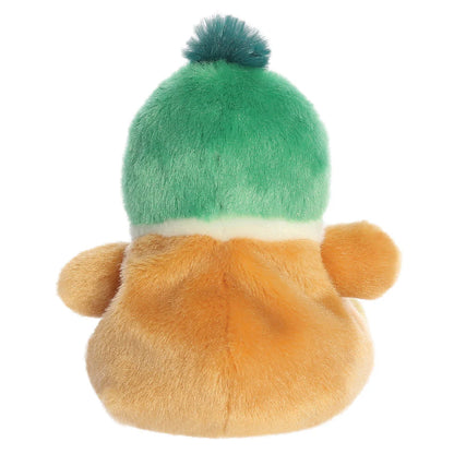 Plush toy with green hat and brown body on a white background