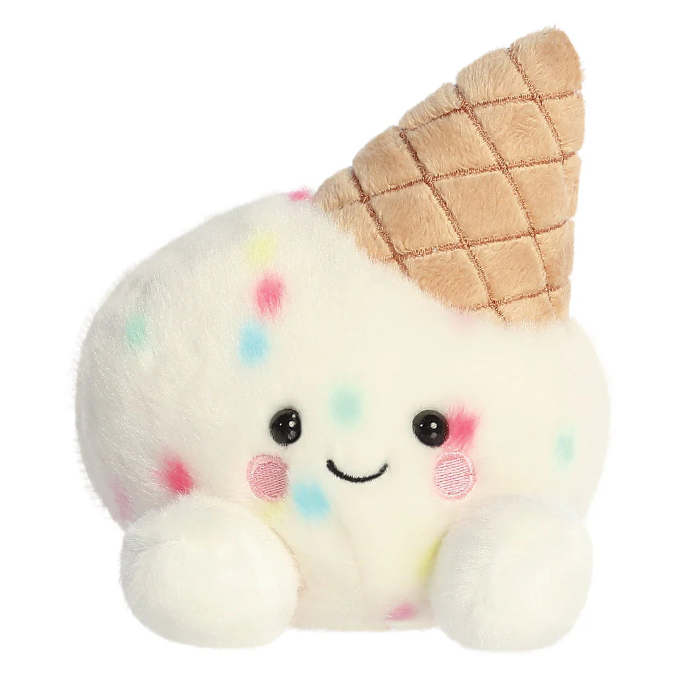 Plush toy resembling a cotton candy ice cream cone on a white background