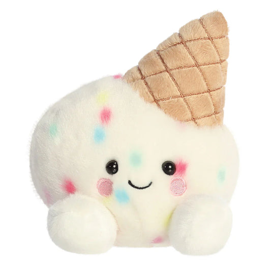 Plush toy resembling a cotton candy ice cream cone on a white background
