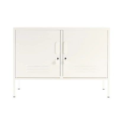White cabinet with two doors on a white background