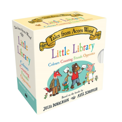 Children's book box set titled 'Tales from Acorn Wood' with colorful illustrations on a white background.