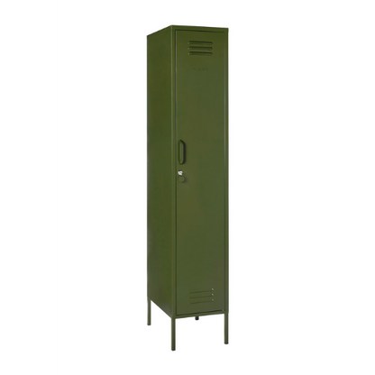 Green metal locker on a white background