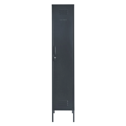 Black metal locker on a white background