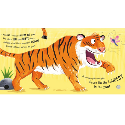 Illustration of a tiger with text on a yellow background