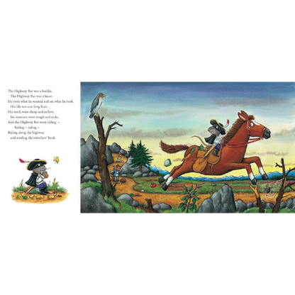 Illustration from a children's book with a horse and rider on a path, surrounded by nature.