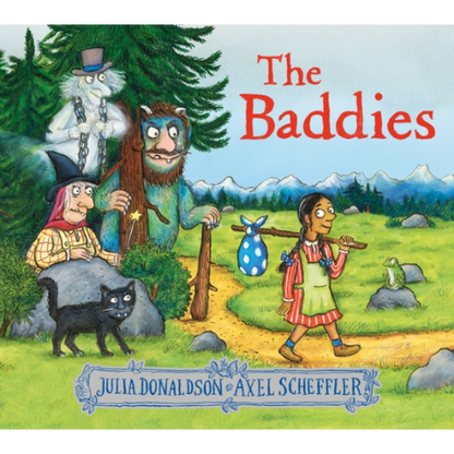 Book cover of 'The Baddies' featuring cartoon characters and nature.
