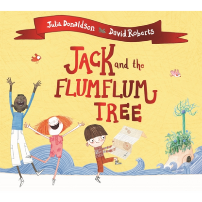 Book cover of 'Jack and the Flumflum Tree' with cartoon characters and a yellow background