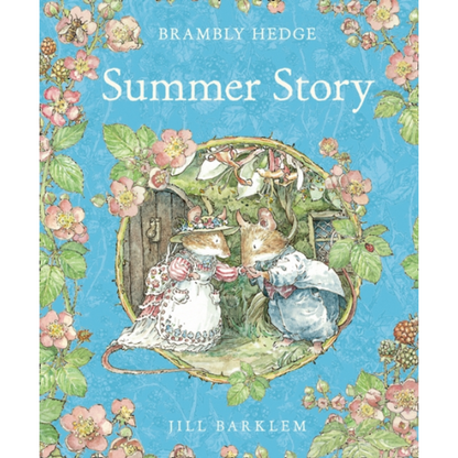 Book cover of 'Summer Story' from Brambly Hedge series by Jill Barklem, featuring two characters and floral elements.